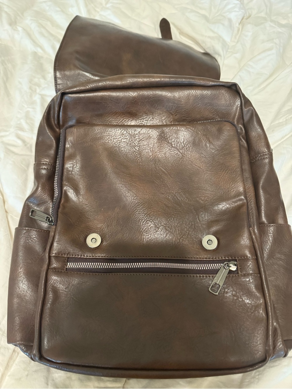 Brown Faux Leather Dark Brown Backpack, new without tags - Picture 3 of 8